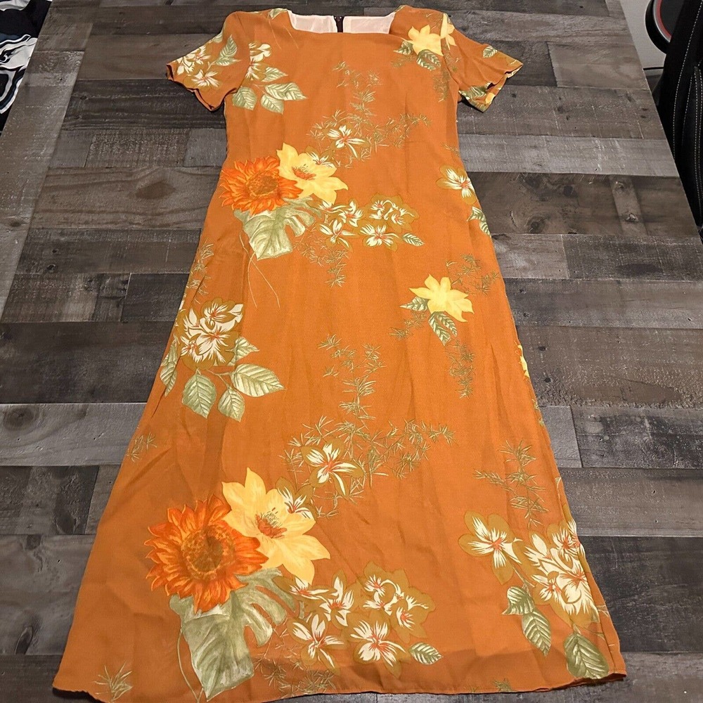 VTG Capri USA Floral Dress - Burnt Orange - Maxi? Beautiful - Medium‎